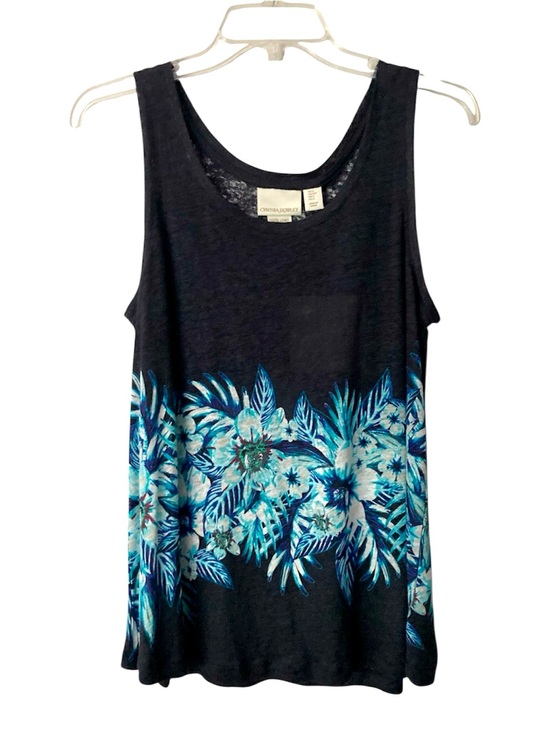Tops - Cynthia Rowley Navy Tank with Floral Border